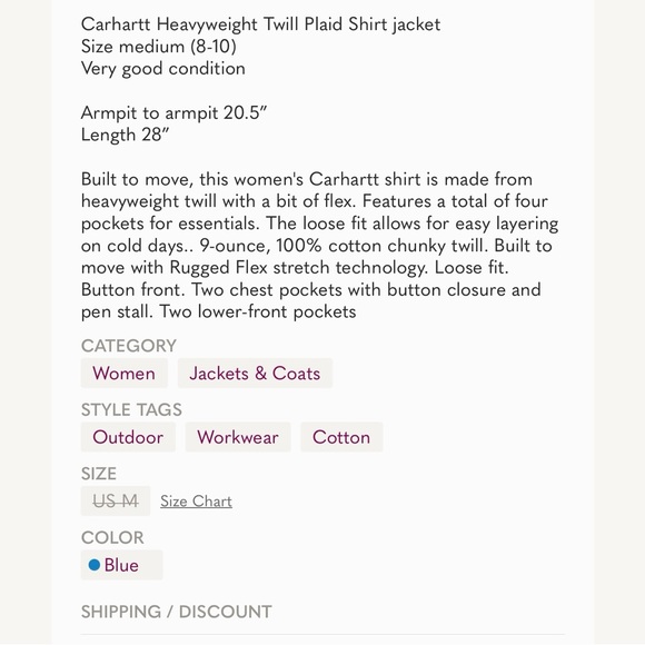 Carhartt Women’s Heavyweight Twill Plaid Shirt jacket size medium - Picture 9 of 13